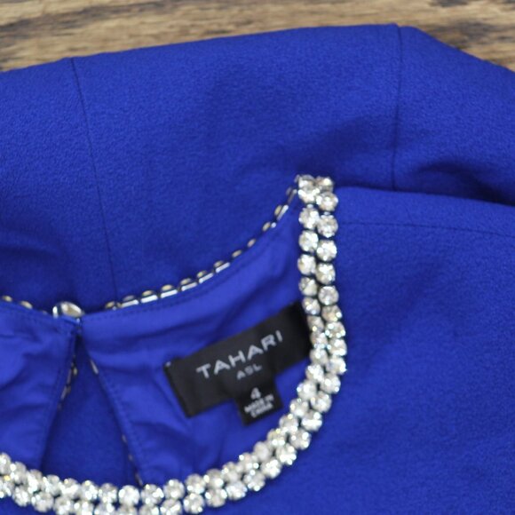 NWT Tahari ASL Womens Rhinestone Trim Shift Dress DAM625-T4 Cobalt Blue 4 - Picture 8 of 10
